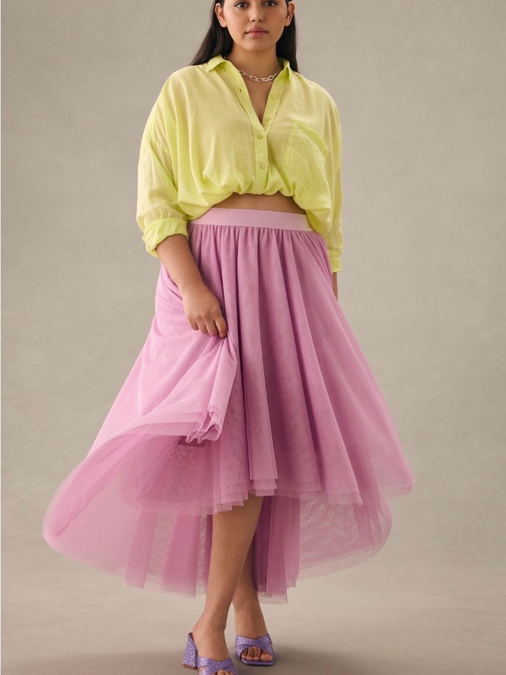 Anthropologie Lavender Pink Tulle High-Low Skirt Sz XS